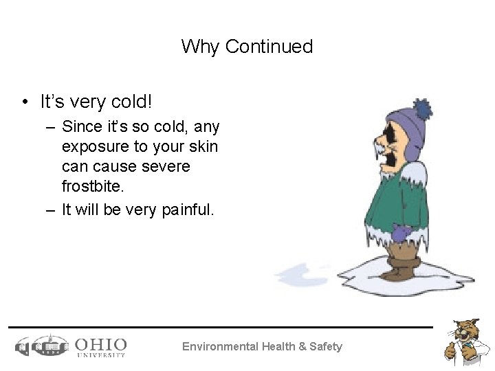 Why Continued • It’s very cold! – Since it’s so cold, any exposure to