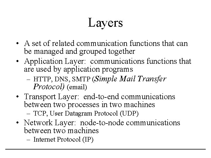 Layers • A set of related communication functions that can be managed and grouped