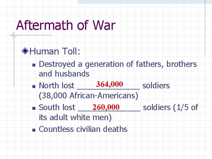 Aftermath of War Human Toll: n n Destroyed a generation of fathers, brothers and Aftermath of War Human Toll: n n Destroyed a generation of fathers, brothers and