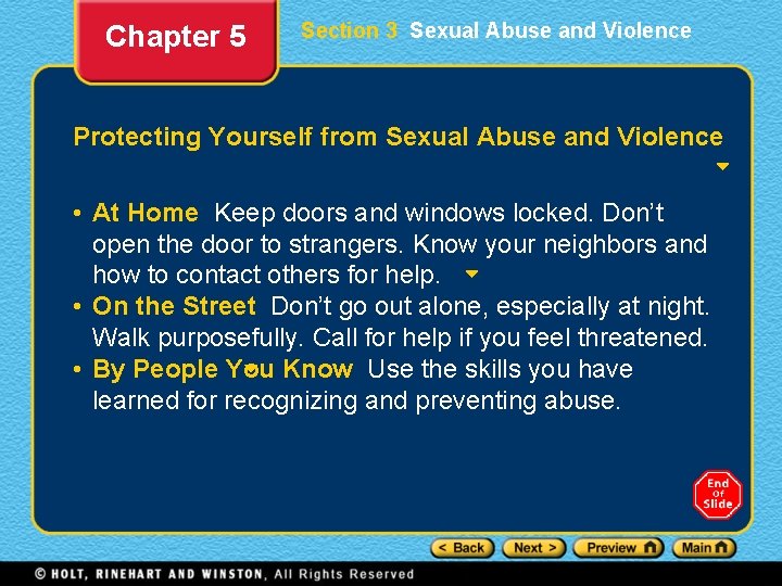 Chapter 5 Section 3 Sexual Abuse and Violence Protecting Yourself from Sexual Abuse and