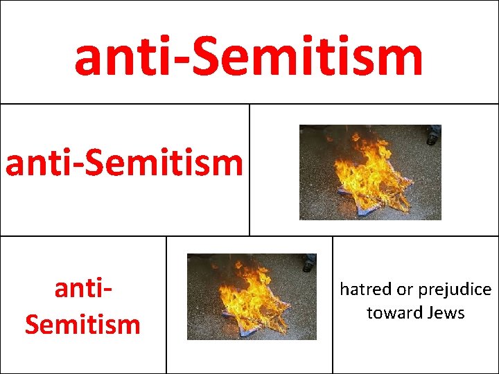 anti-Semitism anti. Semitism hatred or prejudice toward Jews 