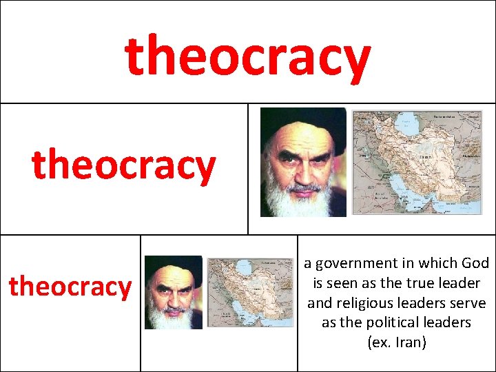 theocracy a government in which God is seen as the true leader and religious