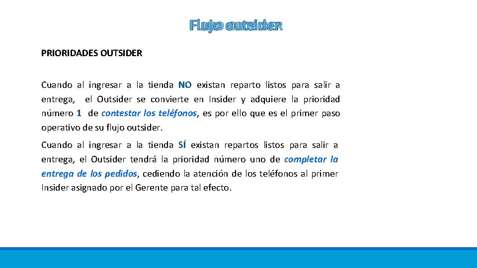 FLUJO OUTSIDER PRIORIDADES OUTSIDER Cuando al ingresar a la tienda NO existan reparto listos