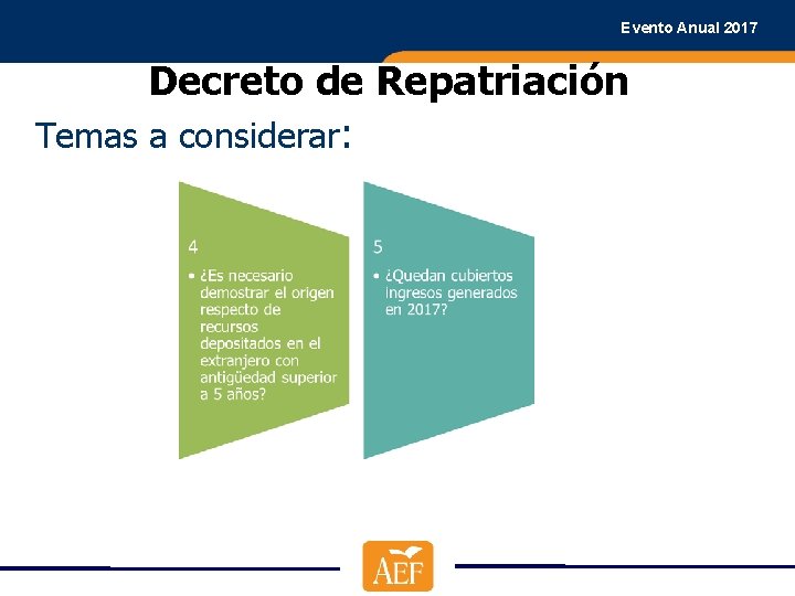 Evento Anual 2017 Decreto de Repatriación Temas a considerar: 