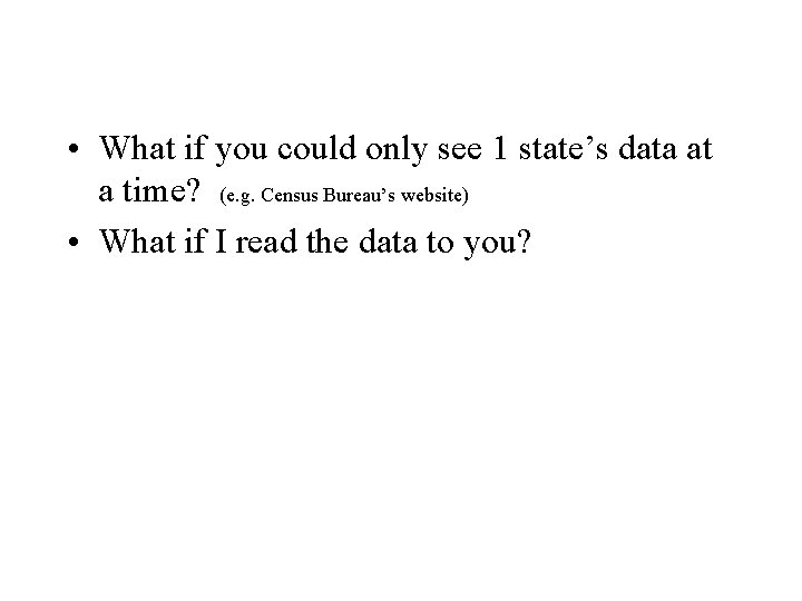  • What if you could only see 1 state’s data at a time?