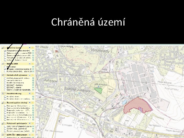 Chráněná území • • • Mapomat Mapa potenciální vegetace Mapa současné vegetace Mapa chráněných