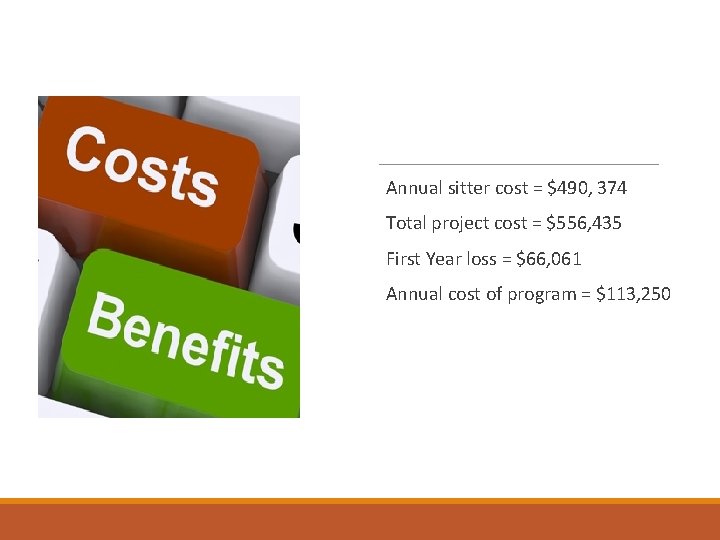 Annual sitter cost = $490, 374 Total project cost = $556, 435 First Year