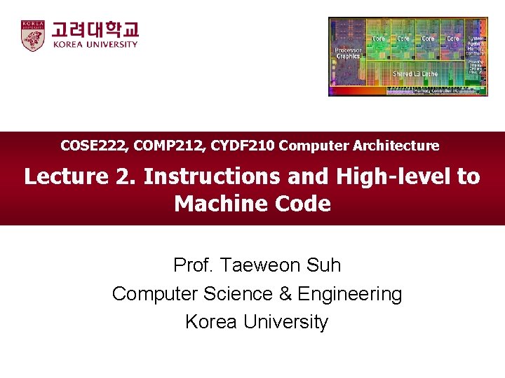 COSE 222, COMP 212, CYDF 210 Computer Architecture Lecture 2. Instructions and High-level to