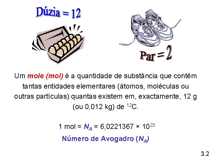 Um mole (mol) é a quantidade de substância que contém tantas entidades elementares (átomos,