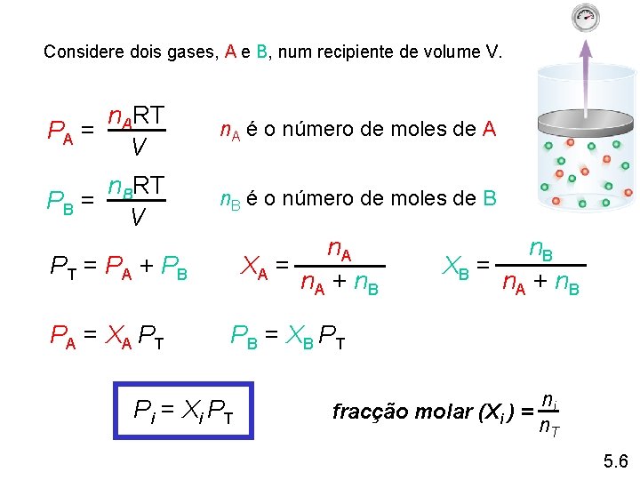 Considere dois gases, A e B, num recipiente de volume V. n. ART PA