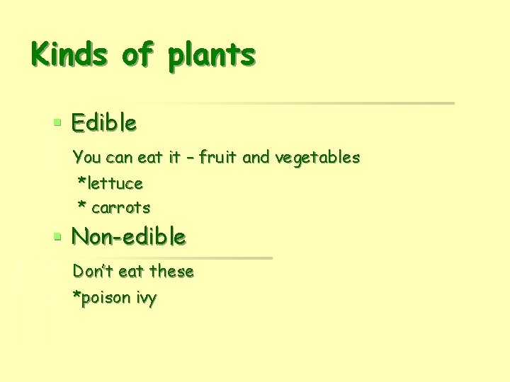 Kinds of plants § Edible You can eat it – fruit and vegetables *lettuce