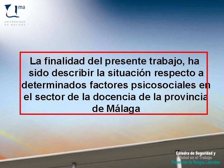 La finalidad del presente trabajo, ha sido describir la situación respecto a determinados factores