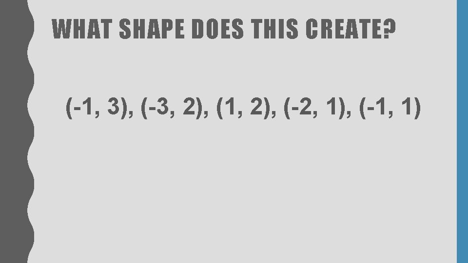 WHAT SHAPE DOES THIS CREATE? (-1, 3), (-3, 2), (1, 2), (-2, 1), (-1, WHAT SHAPE DOES THIS CREATE? (-1, 3), (-3, 2), (1, 2), (-2, 1), (-1,