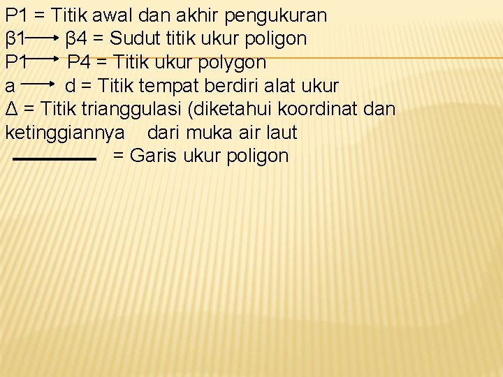 P 1 = Titik awal dan akhir pengukuran β 1 β 4 = Sudut