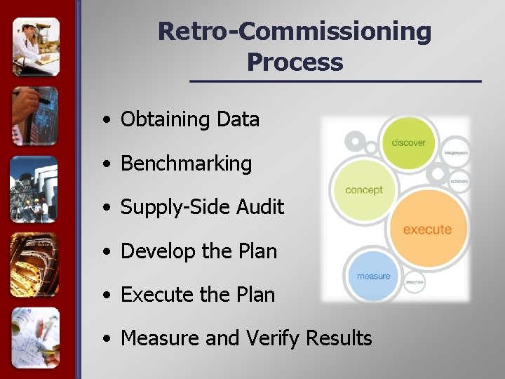 Retro-Commissioning Process • Obtaining Data • Benchmarking • Supply-Side Audit • Develop the Plan