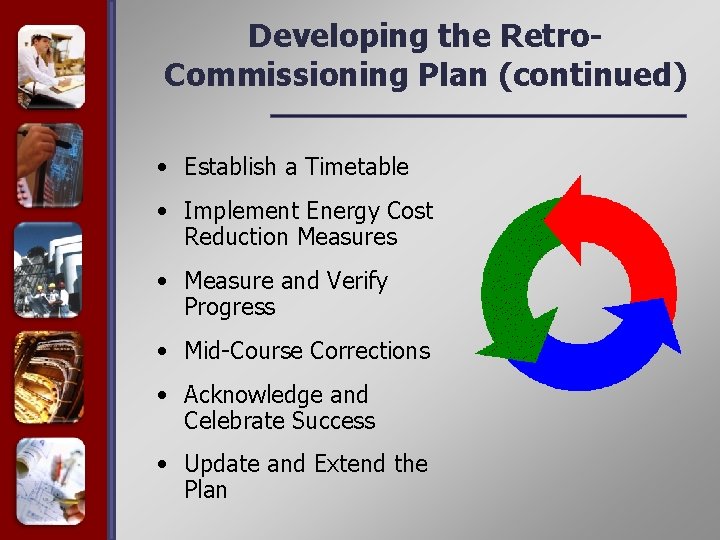 Developing the Retro. Commissioning Plan (continued) • Establish a Timetable • Implement Energy Cost