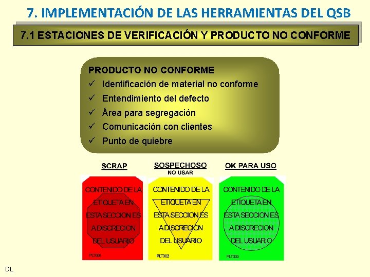 7. IMPLEMENTACIÓN DE LAS HERRAMIENTAS DEL QSB 7. 1 ESTACIONES DE VERIFICACIÓN Y PRODUCTO