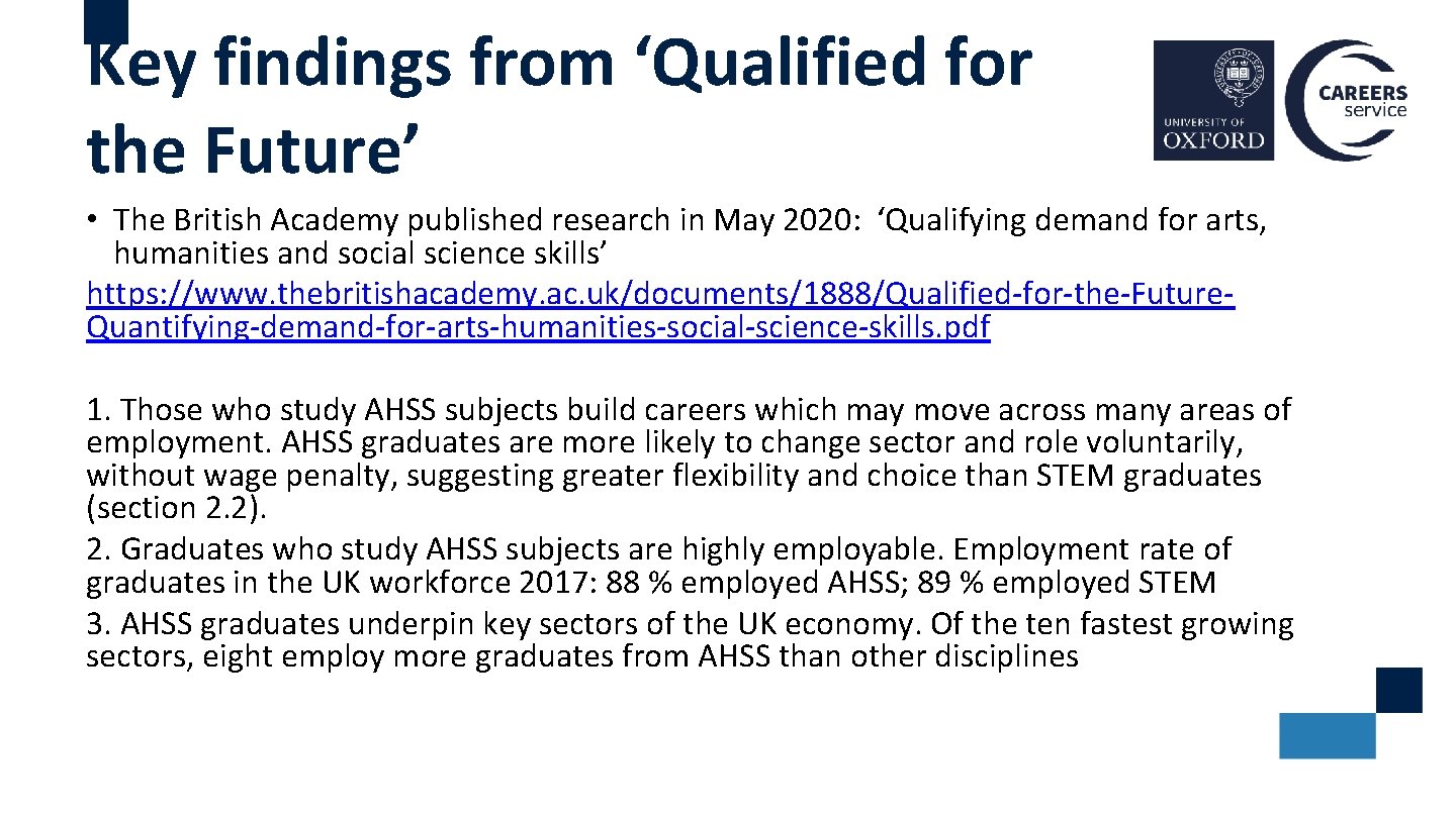 Key findings from ‘Qualified for the Future’ • The British Academy published research in