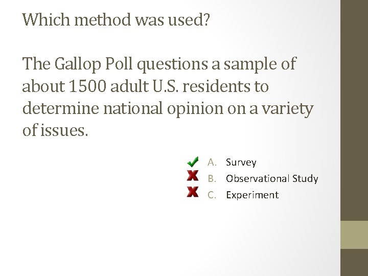 Which method was used? The Gallop Poll questions a sample of about 1500 adult