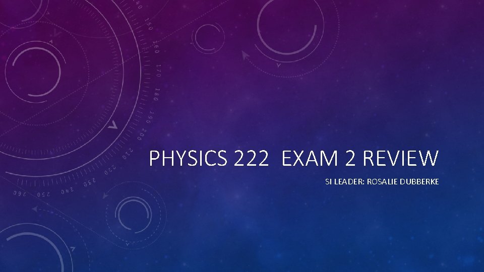 PHYSICS 222 EXAM 2 REVIEW SI LEADER: ROSALIE DUBBERKE 