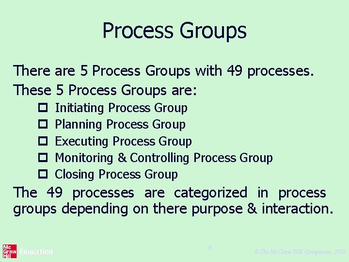 Process Groups There are 5 Process Groups with 49 processes. These 5 Process Groups Process Groups There are 5 Process Groups with 49 processes. These 5 Process Groups