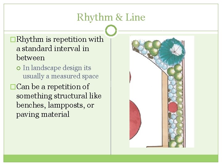 Rhythm & Line �Rhythm is repetition with a standard interval in between In landscape