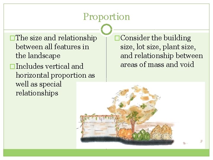 Proportion �The size and relationship between all features in the landscape �Includes vertical and