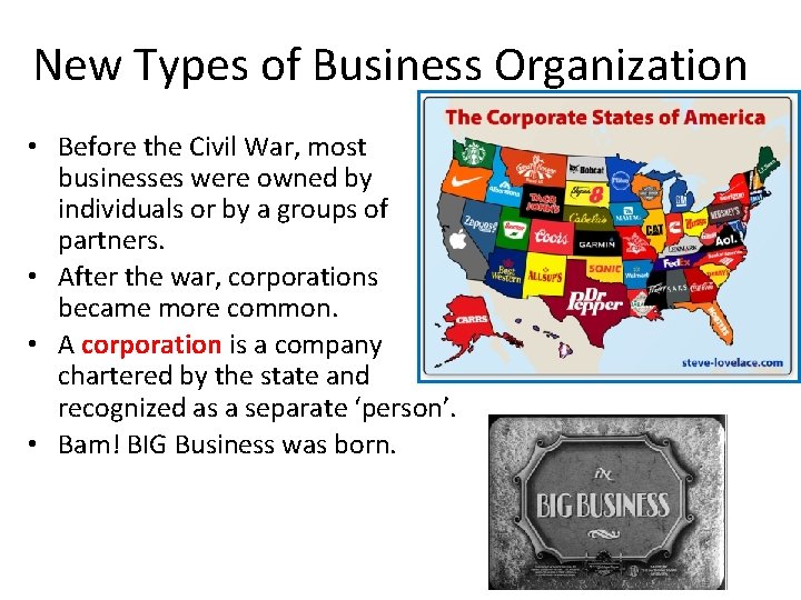 New Types of Business Organization • Before the Civil War, most businesses were owned