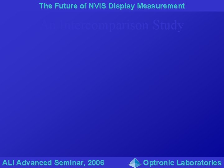 The Future of NVIS Display Measurement An Intercomparison Study ALI Advanced Seminar, 2006 Optronic