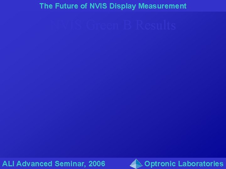 The Future of NVIS Display Measurement NVIS Green B Results ALI Advanced Seminar, 2006