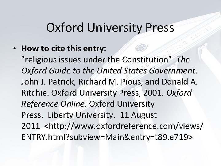 Oxford University Press • How to cite this entry: "religious issues under the Constitution"
