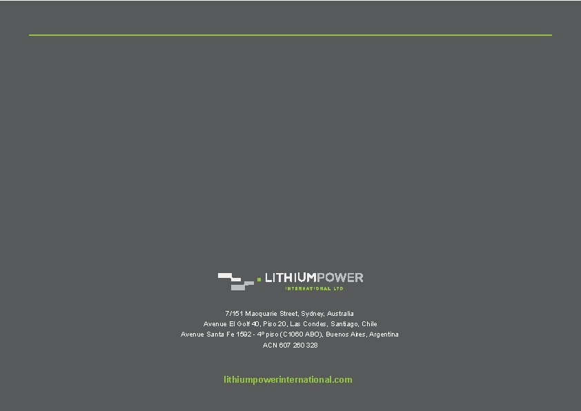 Lithium Power International Limited | 31 7/151 Macquarie Street, Sydney, Australia Avenue El Golf