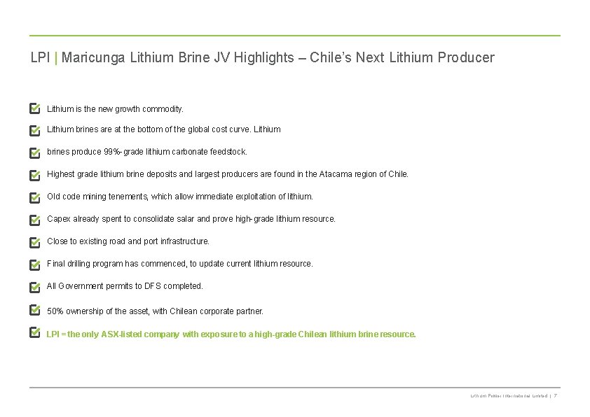 LPI | Maricunga Lithium Brine JV Highlights – Chile’s Next Lithium Producer Lithium is