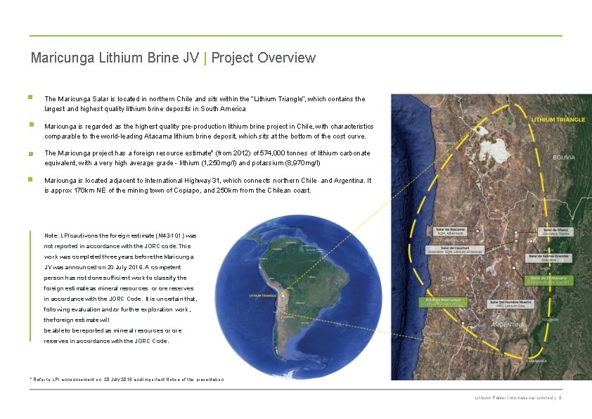 Maricunga Lithium Brine JV | Project Overview The Maricunga Salar is located in northern