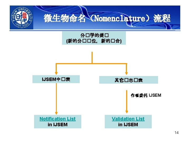 微生物命名（Nomenclature）流程 分�学的提� (新的分��位，新的�合) IJSEM中�表 其它�志�表 作者委托 IJSEM Notification List in IJSEM Validation List in