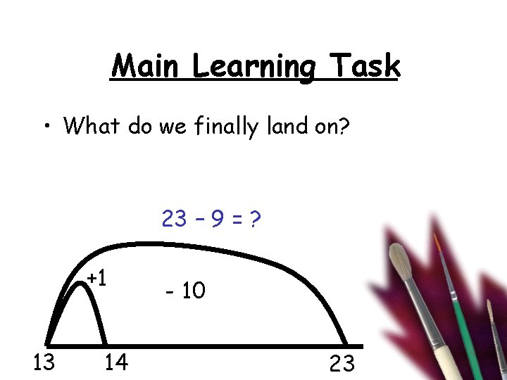 Main Learning Task • What do we finally land on? 23 – 9 =