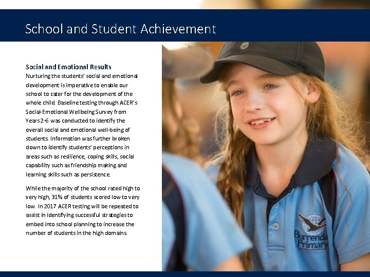 School and Student Achievement Social and Emotional Results Nurturing the students’ social and emotional