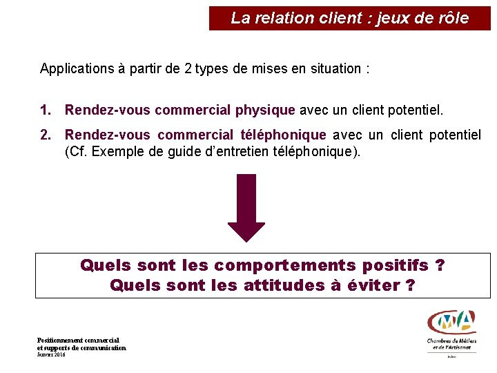 La relation client : jeux de rôle Applications à partir de 2 types de