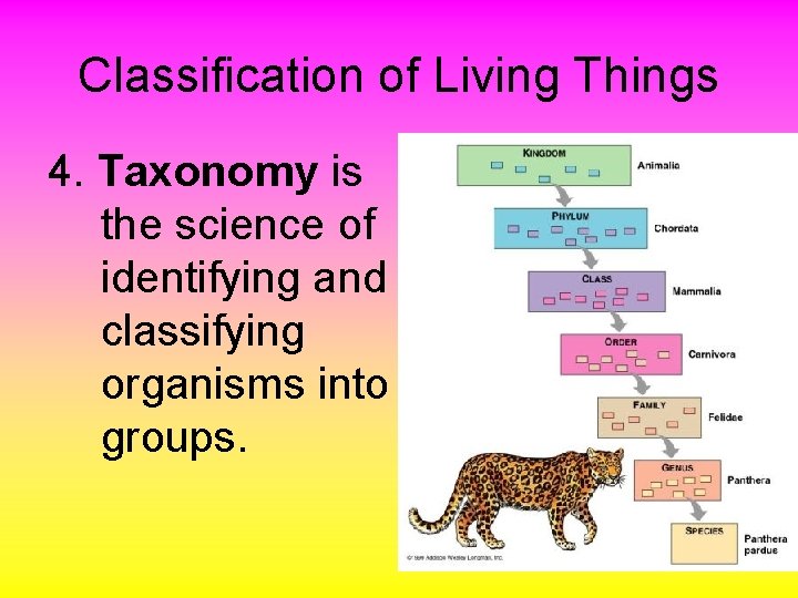 Classification of Living Things 4. Taxonomy is the science of identifying and classifying organisms