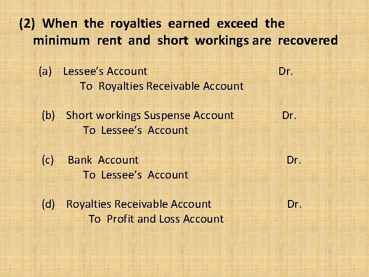 (2) When the royalties earned exceed the minimum rent and short workings are recovered