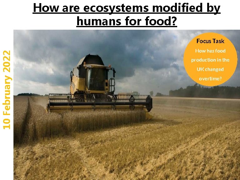 How are ecosystems modified by humans for food? 10 February 2022 Focus Task How