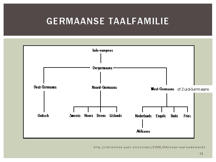 GERMAANSE TAALFAMILIE of Zuid-Germaans http: //christinne. punt. nl/content/2006/04/onze-taal-nederlands 21 