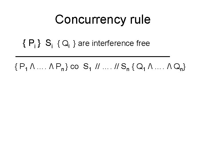 Concurrency rule { Pi } Si { Qi } are interference free { P