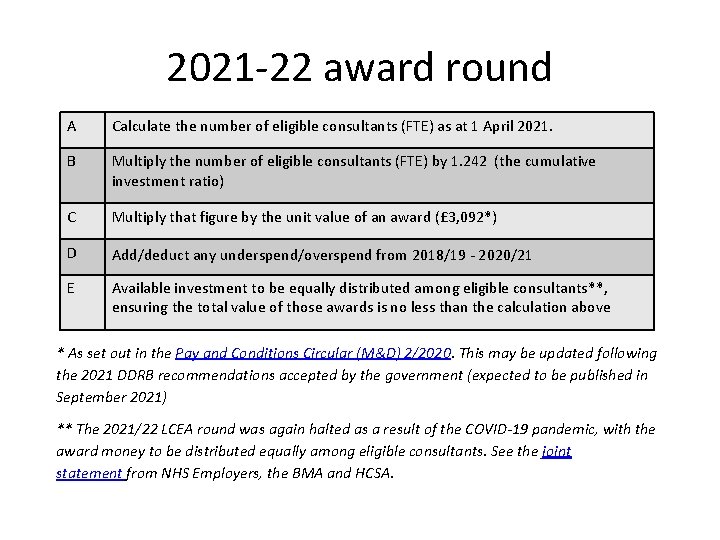 2021 -22 award round Consultant contract reform A Calculate the number of eligible consultants