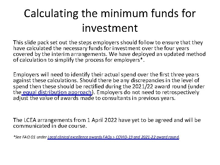 Calculating the minimum funds for investment This slide pack set out the steps employers