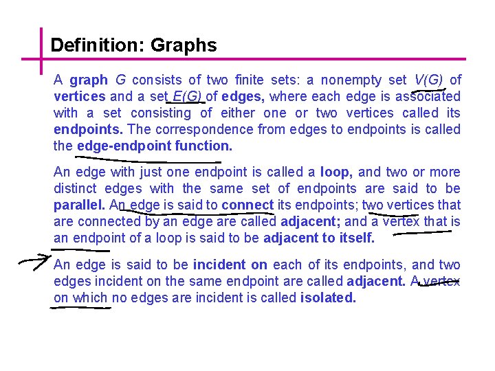 Definition: Graphs A graph G consists of two finite sets: a nonempty set V(G)