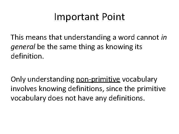 Important Point This means that understanding a word cannot in general be the same