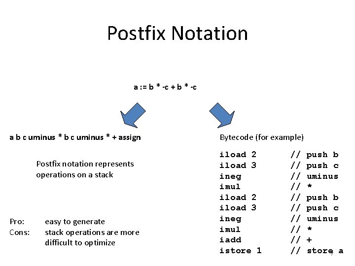 Postfix Notation a : = b * -c + b * -c a b