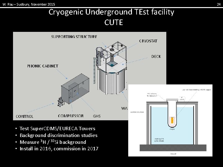 W. Rau – Sudbury, November 2015 Cryogenic Underground TEst facility CUTE • • Test