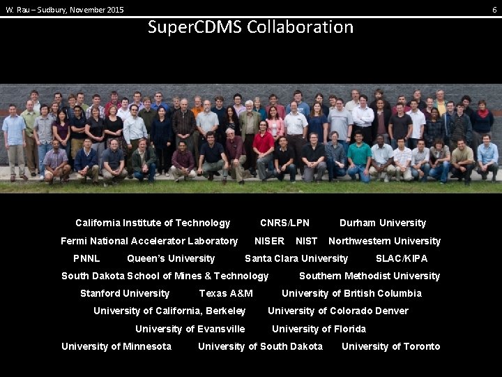 W. Rau – Sudbury, November 2015 Super. CDMS Collaboration California Institute of Technology CNRS/LPN